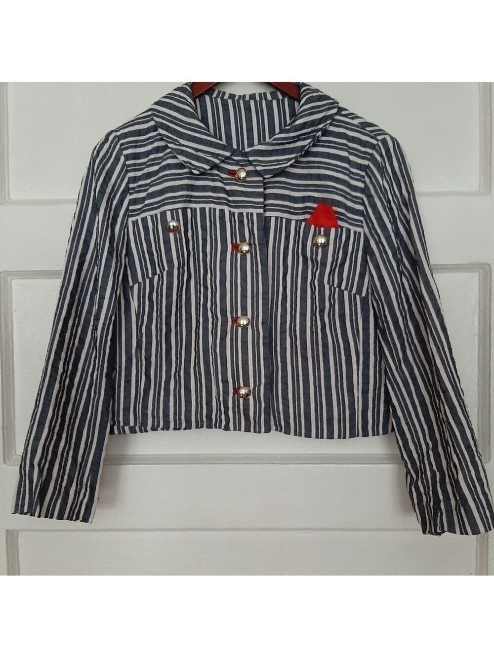 Vintage 80s Jacket Custom Casuals Crop Varigated Striped Jacket with Red Accents